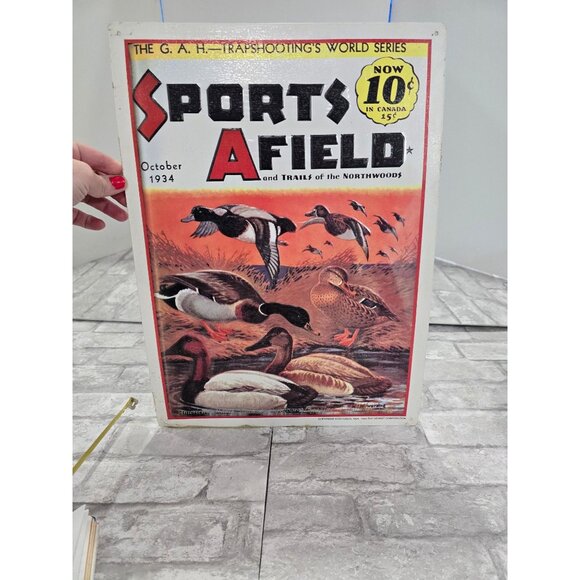 Vintage Sports Afield Ducks October 1934, 1993‎ Embossed Metal Sign 16" x 12" - Picture 1 of 6